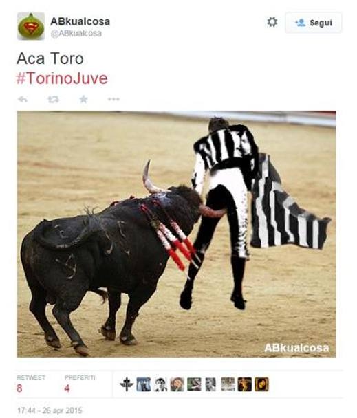 Un torero bianconero finisce incornato. (Twitter)